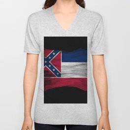 Mississippi state flag brush stroke, Mississippi flag background V Neck T Shirt