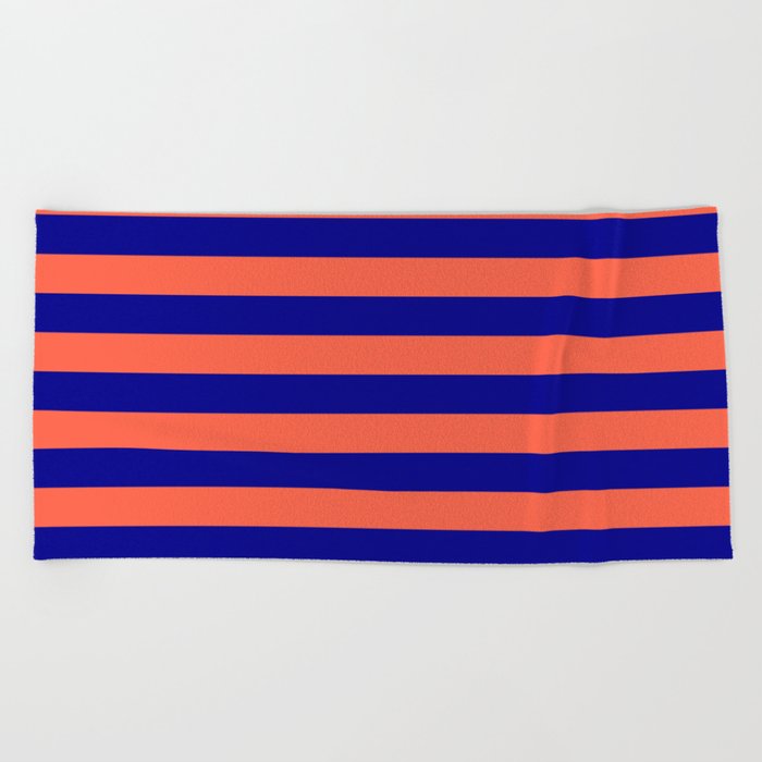 Red and Dark Blue Colored Lines/Stripes Pattern Beach Towel