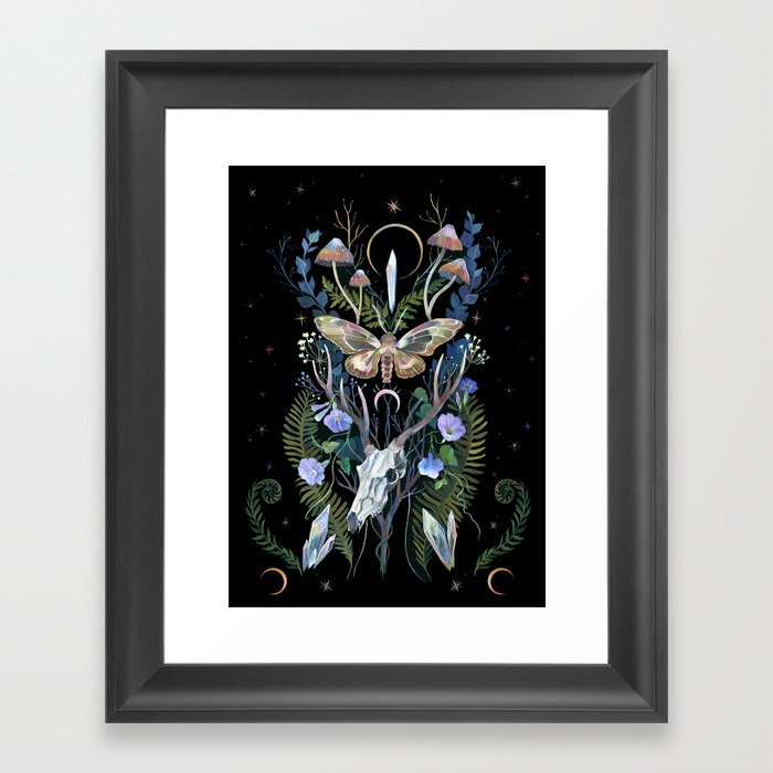Deer Skull Crystals Garden Framed Art Print