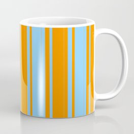 [ Thumbnail: Dark Orange and Light Sky Blue Colored Striped/Lined Pattern Coffee Mug ]