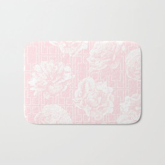 Rose Garden Pink Flamingo on White Mid-Century Lattice Bath Mat