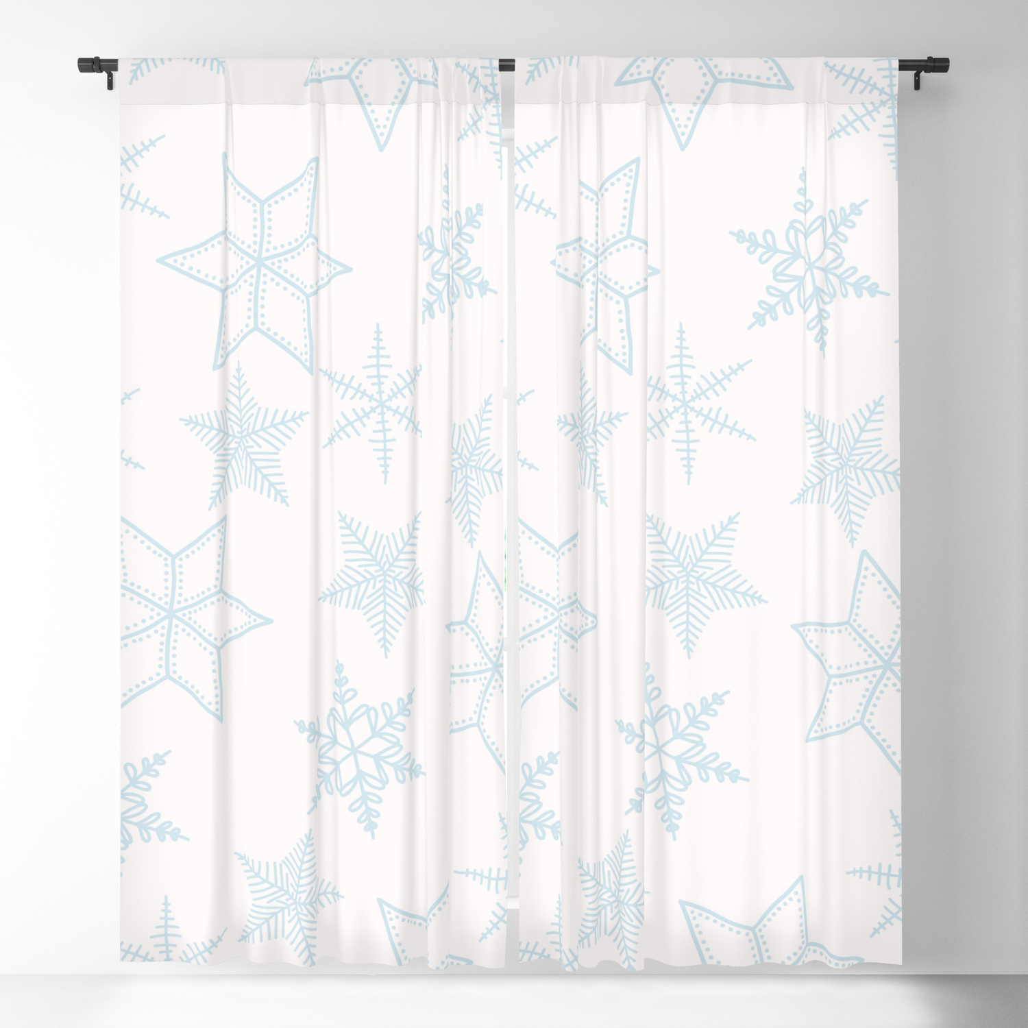 Light Blue Snowflakes On White Background Blackout Curtain by LaVieClaire |  Society6