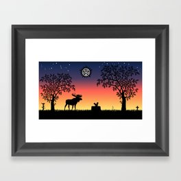 Moose and Squirrel Sunset Framed Art Print