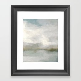 Break in the Weather II - Modern Abstract Painting, Light Teal, Sage Green Gray Cloudy Weather Ocean Framed Art Print