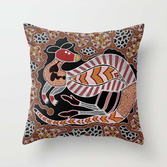 Authentic Aboriginal Art - Kangaroo Dreaming Throw Pillow