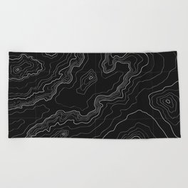 Black topography map Beach Towel