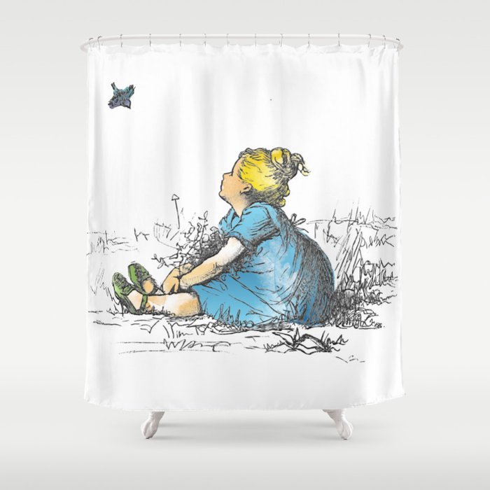 A Plump Little Girl And A Thin Little Bird Shower Curtain By