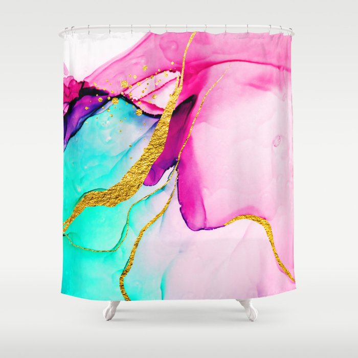 Transparent creativity. Abstract artwork. Trendy wallpaper. Ink colors are amazingly bright, luminous, translucent, free-flowing, and dry quickly. Natural pattern, luxury. Shower Curtain