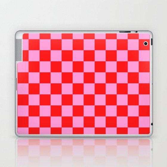 Pink Checkered And Red Bright Modern Shape Geometric Pattern Laptop & iPad Skin