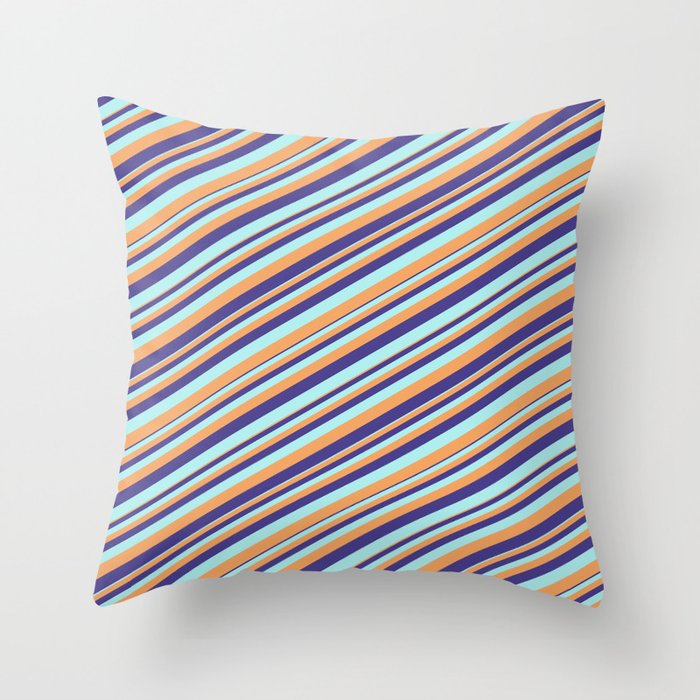 Dark Slate Blue, Turquoise & Brown Colored Stripes/Lines Pattern Throw Pillow