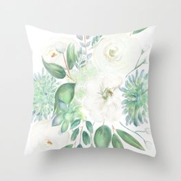 Handmade white flowers watercolor composition  Throw Pillow
