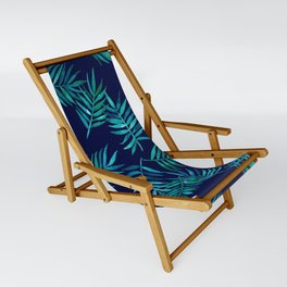 Watercolor Palm Leaves on Navy Sling Chair