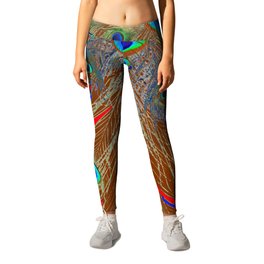 DECORATIVE  RED GREEN BLUE PEACOCK FEATHER JEWELS Leggings