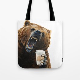 " Grizzly Mornings " give that bear some coffee Tote Bag