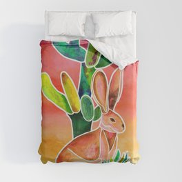 Hare and Cactus - Sunset Ombre Background Duvet Cover