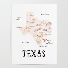 Watercolor Texas Map Poster