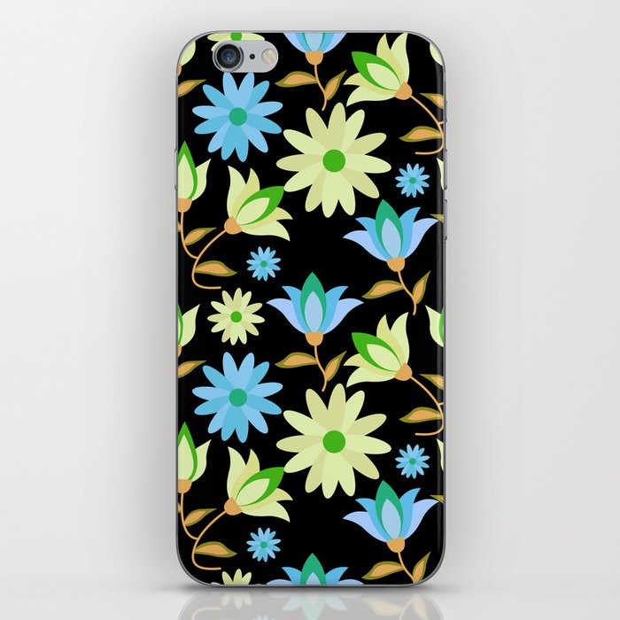 Cute flower elements semless pattern on Black Background iPhone Skin