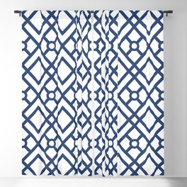 Modern Geometric Diamonds and Circles Pattern Navy Blue and White Blackout Curtain