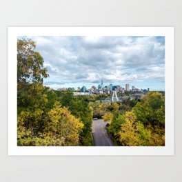 Painting of Warm Autumn Day Over Downtown Edmonton AB During Fall 2019 Art Print