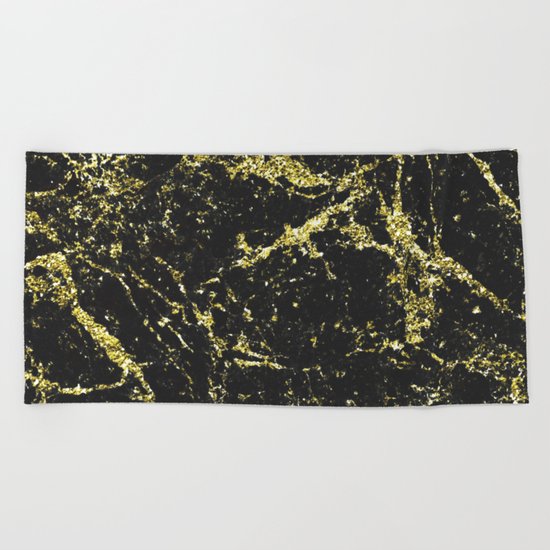 Black and Gold Marble Beach Towel
