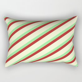 [ Thumbnail: Light Green, Red, and Light Yellow Colored Lined/Striped Pattern Rectangular Pillow ]