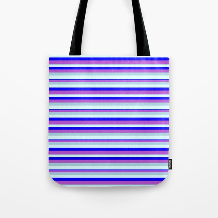 Blue, Orchid, Light Blue & Light Cyan Colored Pattern of Stripes Tote Bag