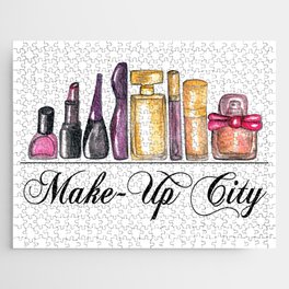 Beauty Products Watercolor Paint, Make Up City Jigsaw Puzzle