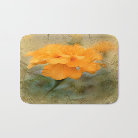 Orange Marigold Raindrop Abstract Bath Mat