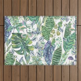 Watercolor green exotic leaves. Outdoor Rug