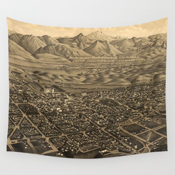 Vintage Pictorial Map of Colorado Springs (1882) Wall Tapestry by 