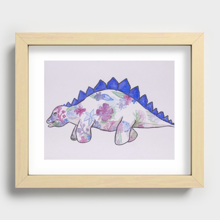 floral print dinosaur Recessed Framed Print