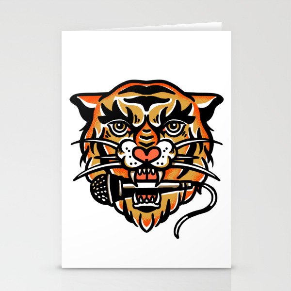 Tiger Biting A Microphone: Cool Music Illustration Stationery Cards