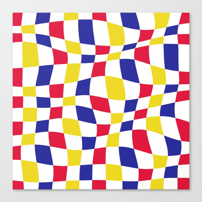 Warped Checkered Pattern (red/blue/yellow) Canvas Print