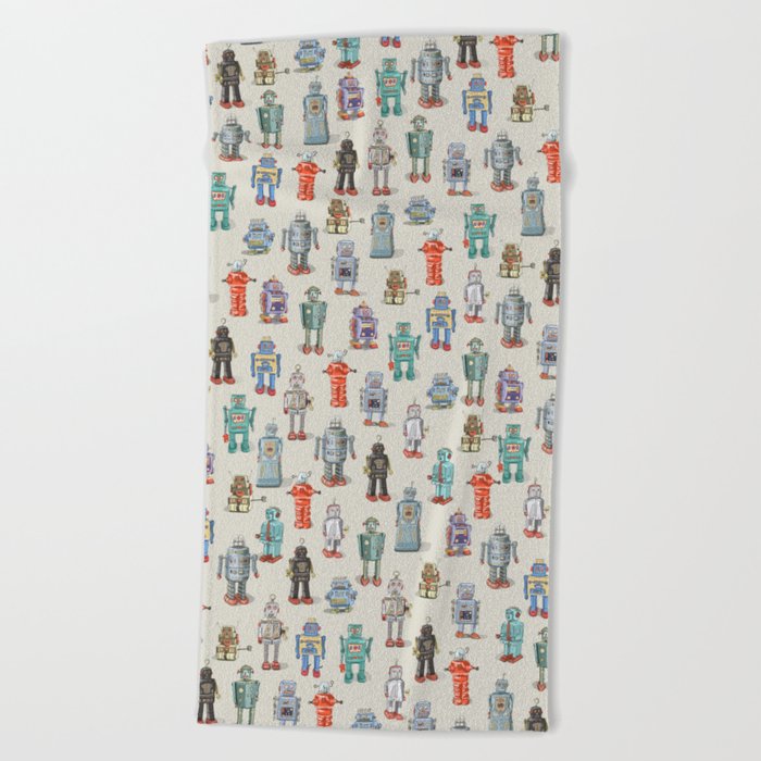 Vintage Style Robot Collection Beach Towel