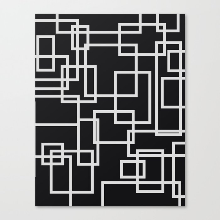 Geometric Cubic Line Pattern Black And White Canvas Print