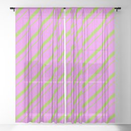 [ Thumbnail: Violet and Green Colored Lines/Stripes Pattern Sheer Curtain ]