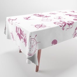 Magenta Silhouettes Of Vintage Nautical Pattern Tablecloth