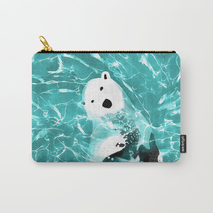 Playful Polar Bear In Turquoise Water Design Carry-All Pouch