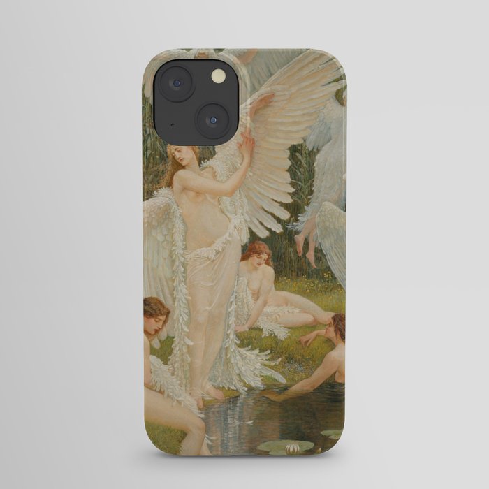 White Swans and the Maidens angelic garden landscape painting by Walter Crane  iPhone Case