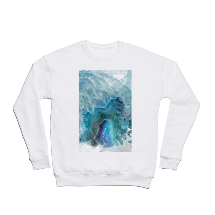 Blue Watercolor Agate Geode Print Crewneck Sweatshirt