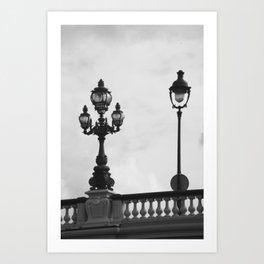 Paris Bridge Art Nouveau lamp street lantern - black & white Photography #Paris #France Art Print