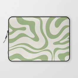 Modern Liquid Swirl Abstract Pattern in Cream and Light Sage Green Laptop Sleeve