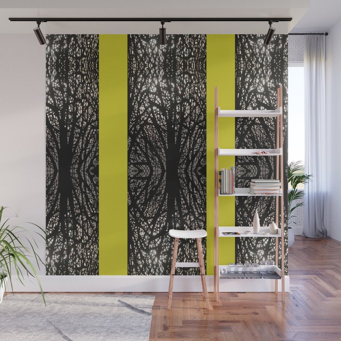 Gothic tree striped pattern mustard yellow Wall Mural