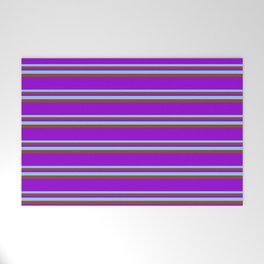 [ Thumbnail: Light Sky Blue, Brown, and Dark Violet Colored Pattern of Stripes Welcome Mat ]