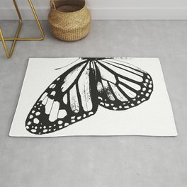 Monarch Butterfly | Left Butterfly Wing | Vintage Butterflies | Black and White | Rug