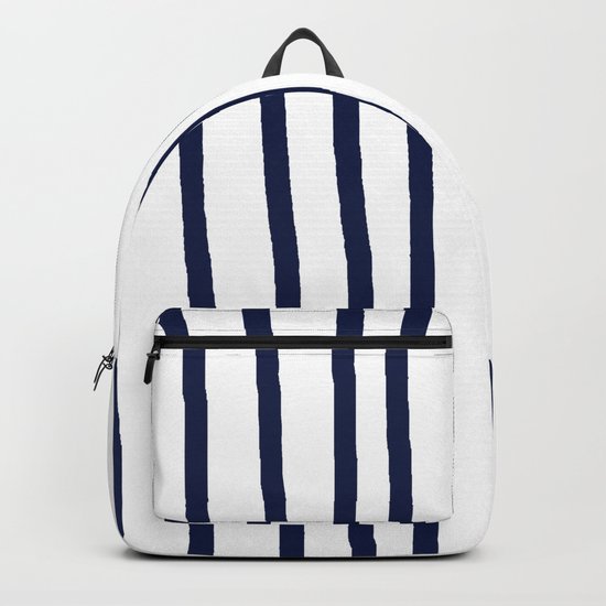 Simply Drawn Vertical Stripes Nautical Navy Blue on White Backpack