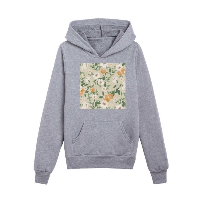 Orange in full bloom pattern illustration - beige Kids Pullover Hoodie