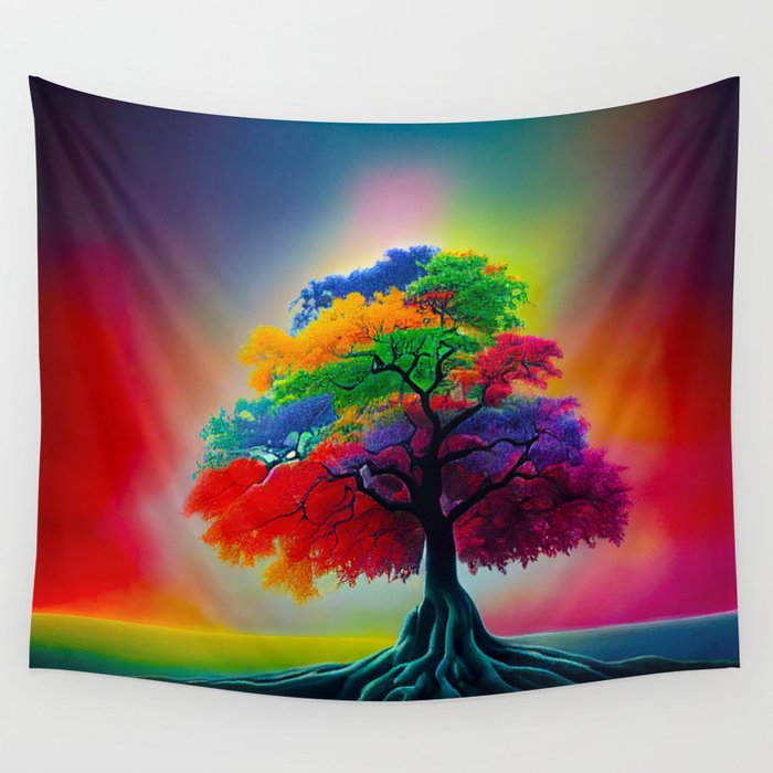 Colorful tree tapestry sales