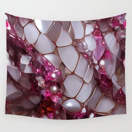 White Dragon Scale with Pearls and Pink Rhinestones Wall Tapestry