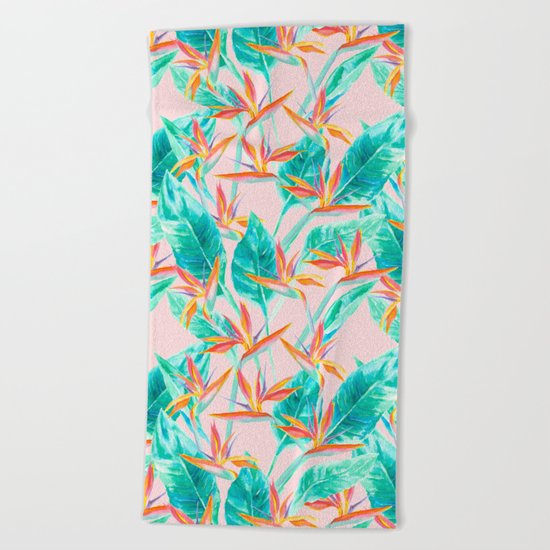 Birds of Paradise Blush Beach Towel